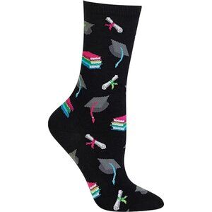 Hot Sox Women's Black Graduation Novelty Crew Socks ~ NWT